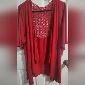 Red Kimono with Lace Detail